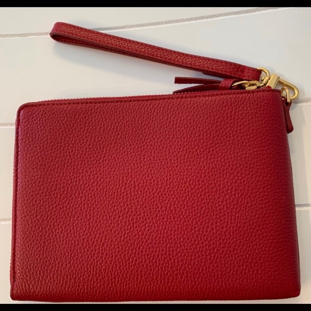 Tory Burch Britten Large Zip Leather pouch wristlet, Redstone color - Picture 10 of 10